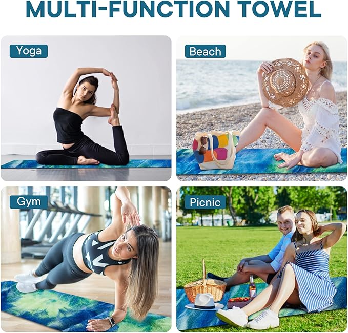 Yoga Towels, Non Slip Hot Yoga Mat Towel with Grip Dots,Super-Absorbent Soft Microfiber Yoga Blanket for Pilates, Fitness and Workout 72inch x 24inch
