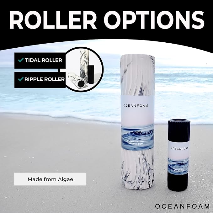 Oceanfoam Tidal Roller - Miami Blue - Muscle Massage Foam Roller for Back Pain & Stretching - Firm and Ergonomic Wide Wave Textured - Yoga, Athletics, & Wellness - Full Size, 20" x 5"