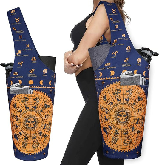 Fashion Printed Yoga Mat Bag with Large Side Pocket & Zipper Pocket Long Tote Yoga Bag Fit Most Size Mats - Holds More Yoga Accessories
