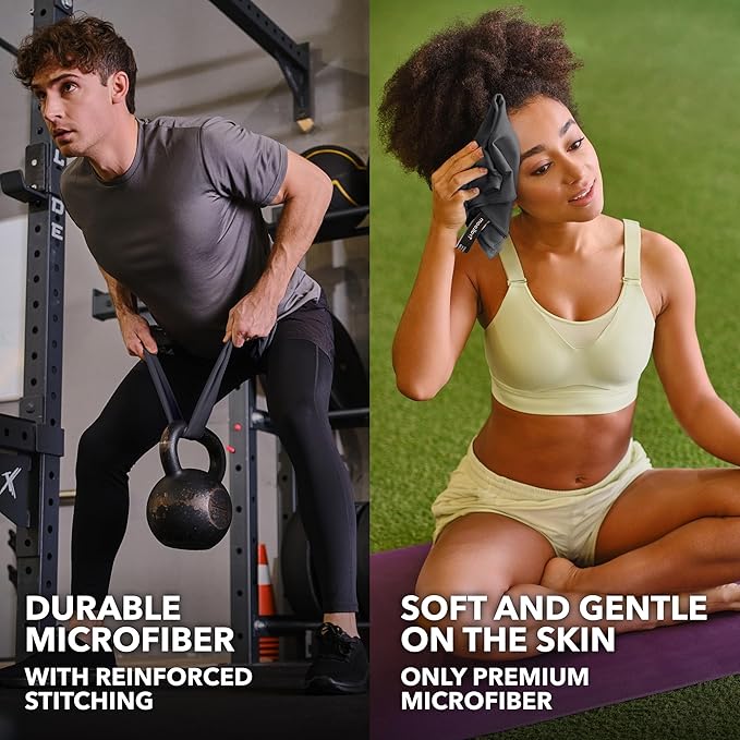 Microfiber Workout Towels - Quick Dry, Highly Absorbing, Odor-Free, for Men & Women - Gym Sweat Sports Towel for Hot Yoga, Tennis, Running, Exercise, Working Out, Camping, Set of 5 Dark Gray