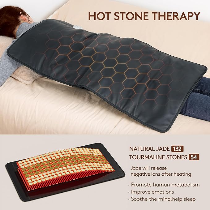 UTK Far Infrared Heating Pad for Back, 5X Deeper Pain Relief for Full Back, Thigh, Hip, Muscle, Hotter to 159℉, Weighted Electric Mat with Jade Tourmaline Stones, 21" x 38" Extra-Large Size