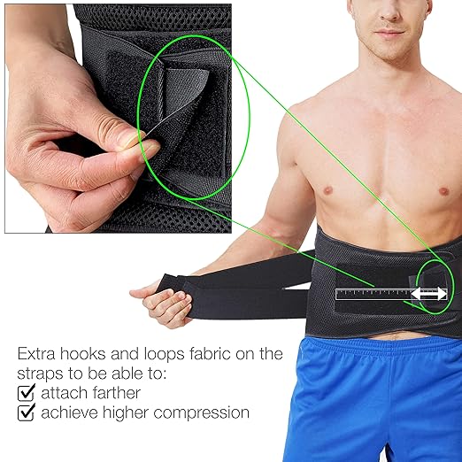 NeoTech Care Adjustable Compression Back Brace Lumbar Support Belt, Black, Size XXL