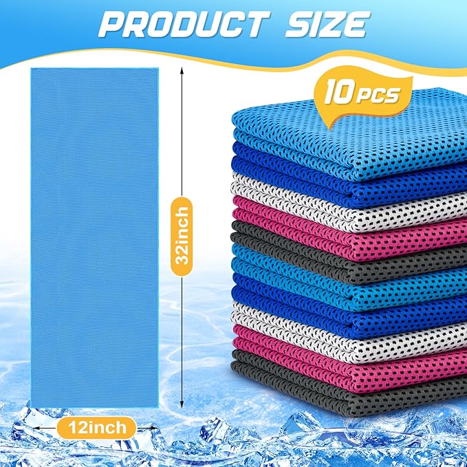 MENOLY 10 Pack Cooling Towels, Sweat Towels Cooling Towels for Neck and Face, Microfiber Towel Soft Breathable Towel for Gym, Yoga, Camping, Running, Fitness, Workout & More Activities(32"x12")