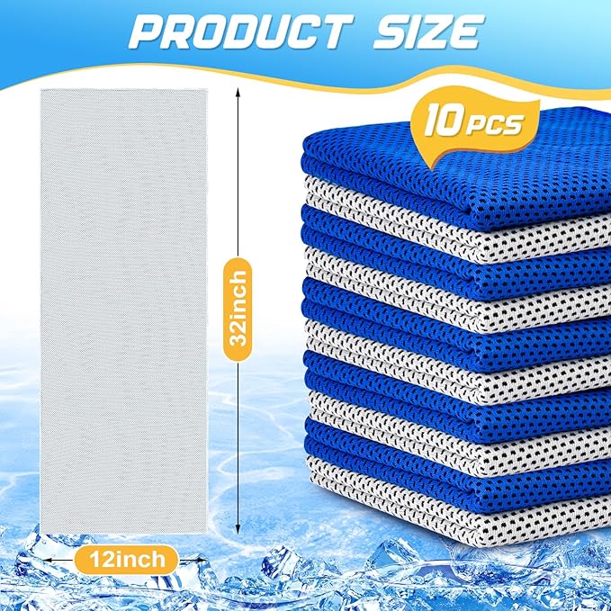 MENOLY 10 Pack Cooling Towels, Sweat Towels Cooling Towels for Neck and Face, Microfiber Towel Soft Breathable Towel for Gym, Yoga, Camping, Running, Fitness, Workout & More Activities(32"x12")