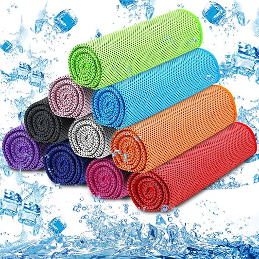 MENOLY 10 Pack Cooling Towels, Cooling Towels for Neck and Face, Sweat Microfiber Towel Soft Breathable Towel for Gym, Yoga, Camping, Running, Fitness, Workout & More Activities
