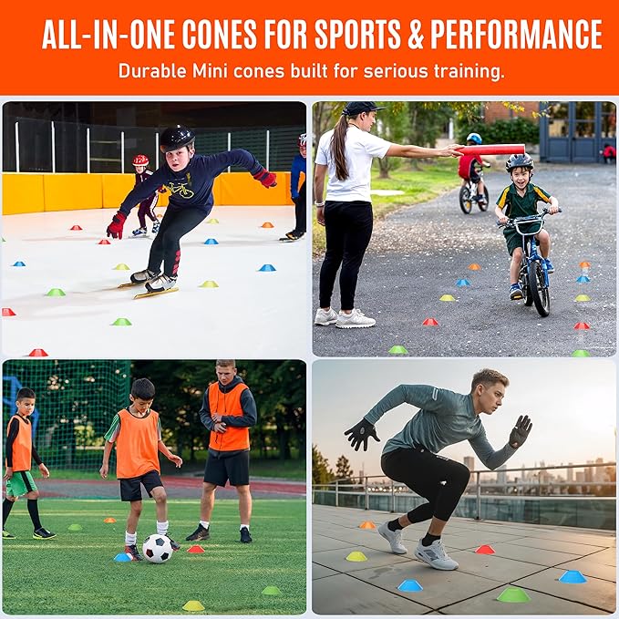 Mini Cones for Sports - Better Space Utilization - Comes with Shoulder Strap - for Agility Training Drills (Orange - 25 Pack)