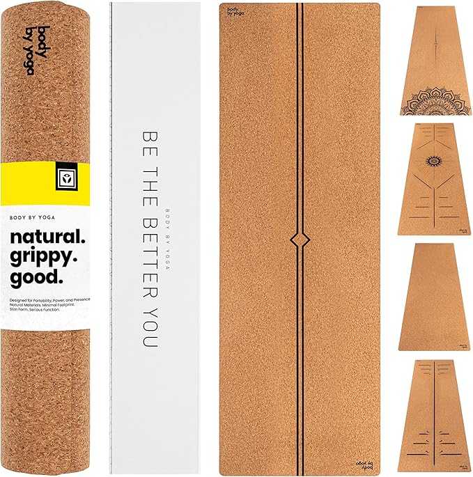 Luxury Cork Yoga Mat - Non Slip, Extra Thick Grip. Thicker, Longer, and Wider for More Comfort and Support. Tough Enough For Hot Yoga. Natural, Non Toxic, and Eco Friendly. Optional Alignment Lines.