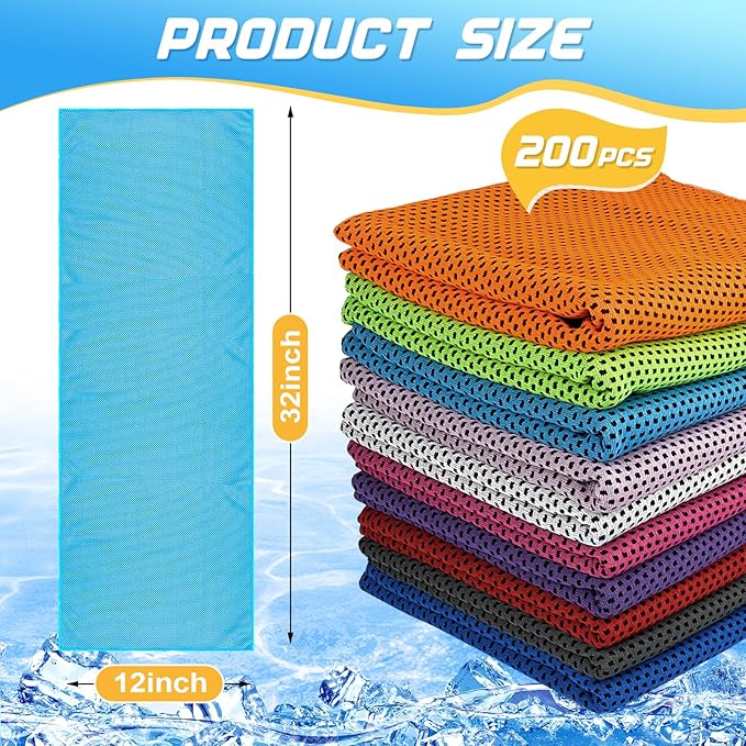 MENOLY 200 Packs Cooling Towels Bulk, Cooling Towels for Neck and Face, Gym Towels Soft and Breathable Sweat Rags for Sports, Yoga, Hiking, Camping, Running, Fitness, Workout