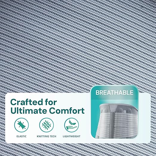 OPPO 2366 High Lumbar Support Back Brace with Flexible Stays - Lower Back Pain Relief, Sciatica Pain Relief, Scoliosis, Herniated Disc - for Elderly and Office Worker (Gray, X-Large, 1-Pack)