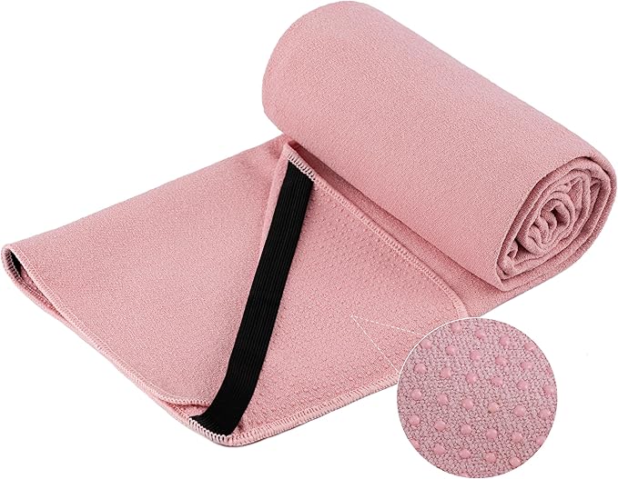 New Microfiber Hot Yoga Towel Mat, 24 x 72 inches, with Non-Slip Silicone Grip, Secure Fit Elastic Straps