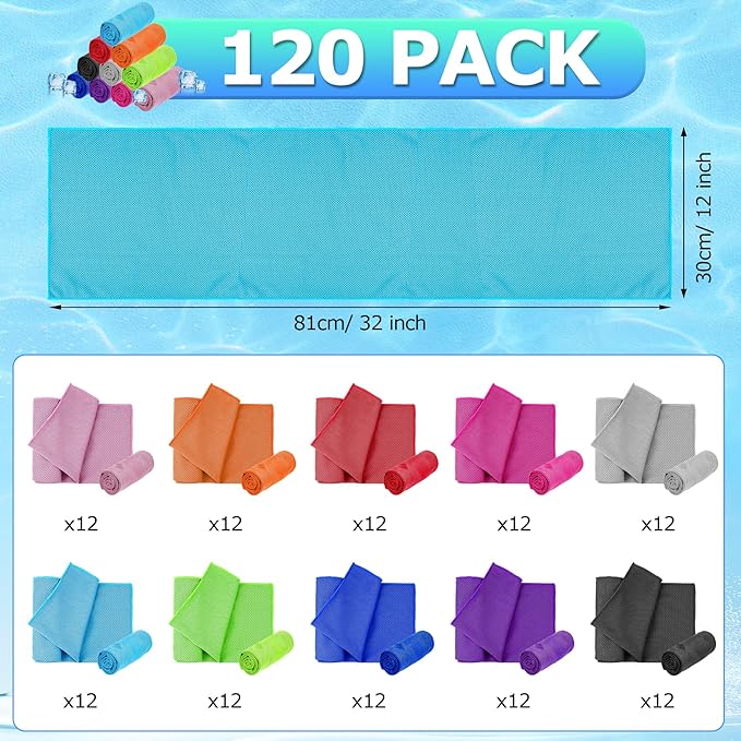 MENOLY 120 Pack Cooling Towel for Neck, Microfiber Soft Workout Ice Chilly Towel for Sports, Gym, Yoga, Camping, Running, Fitness, Workout & More Activities