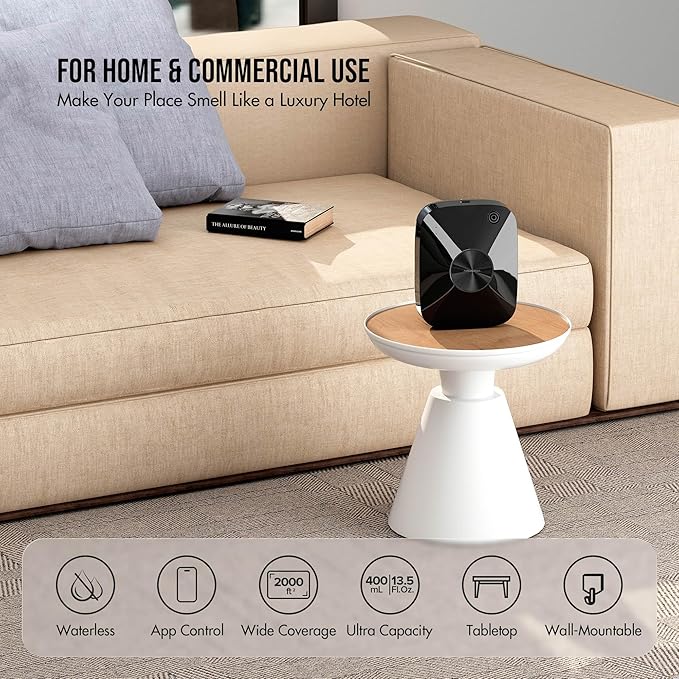 Smart Waterless Essential Oil Diffuser Scent Air Machine for Large Rooms Spaces Home and Commercial Use, Up to 2000 sq ft 400 mL Capacity, Aromatherapy Scent Diffuser, Black ANA