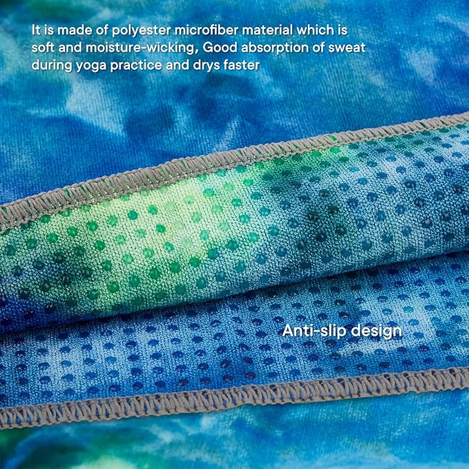 Yoga Towels, Non Slip Hot Yoga Mat Towel with Grip Dots,Super-Absorbent Soft Microfiber Yoga Blanket for Pilates, Fitness and Workout 72inch x 24inch