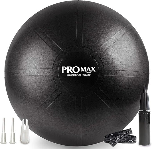 SmarterLife PRO MAX Workout Exercise Ball for Fitness, Yoga, Balance, Stability, or Birth Ball for Pregnancy and Labor, Great as Yoga Ball Chair for Office or Home Gym Equipment
