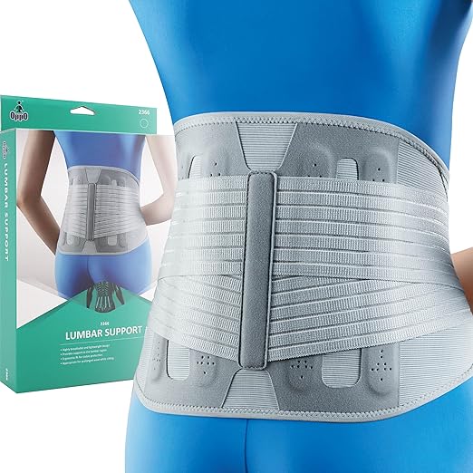 OPPO 2366 High Lumbar Support Back Brace with Flexible Stays - Lower Back Pain Relief, Sciatica Pain Relief, Scoliosis, Herniated Disc - for Elderly and Office Worker (Gray, XX-Large, 1-Pack)