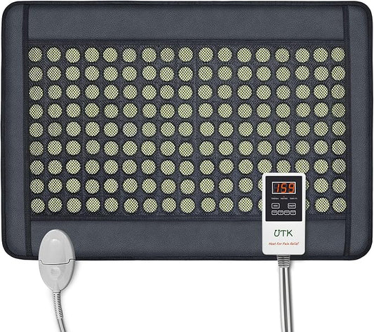 UTK Upgrade Far Infrared Heating Pad for Back, 5X Deeper Pain Relief Pure Jade Heating Pad with 153 Natural Jades, Hotter to 159℉, Weighted Electric Mat with Larger Heat Area, 4H Auto-Off, 31"x 21"