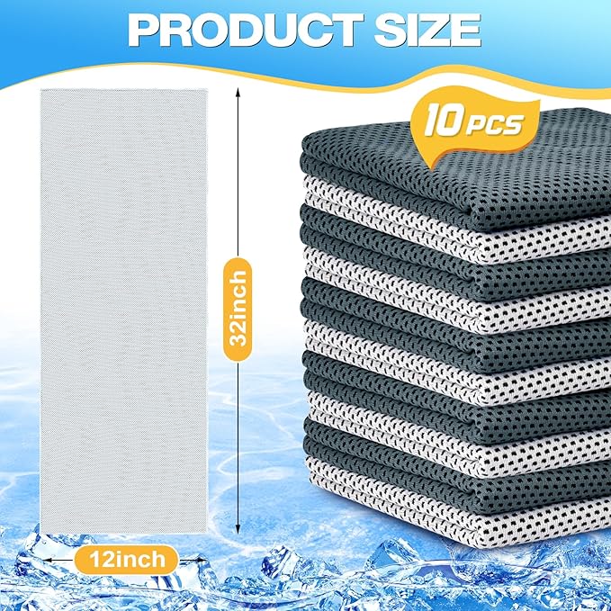 MENOLY 10 Pack Cooling Towels, Sweat Towels Cooling Towels for Neck and Face, Microfiber Towel Soft Breathable Towel for Gym, Yoga, Camping, Running, Fitness, Workout & More Activities(32"x12")