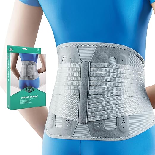 OPPO 2366 High Lumbar Support Back Brace with Flexible Stays - Lower Back Pain Relief, Sciatica Pain Relief, Scoliosis, Herniated Disc - for Elderly and Office Worker (Gray, X-Large, 1-Pack)
