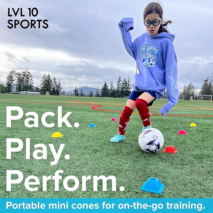 LVL10 Pro Training Cones - 2" Mini Soccer Cones for Sports Training - for Basketball, Football, Basketball and Agility Drills - Soccer Field Markers That Won't Crack, Slide or Fly