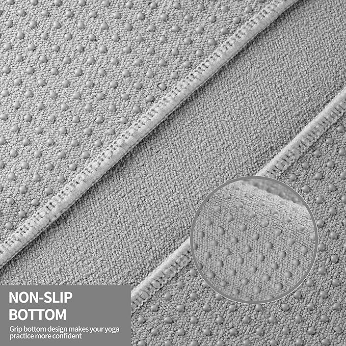 Microfiber Hot Yoga Towel Mat, 24 x 72 inches, with Non-Slip Silicone Grip, Secure Fit Elastic Straps (Gray)