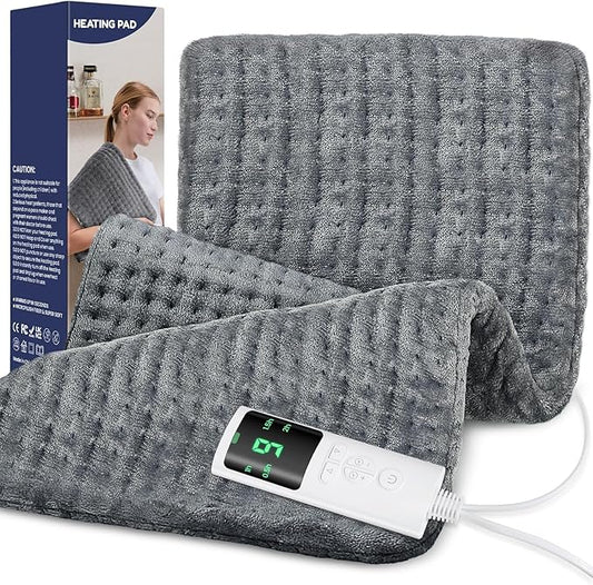 Heating Pad for Back Pain Relief, 24"x12" Electric Heat Pad for Neck, Shoulders, Cramps, Menstrual Pain, 9 Heat Settings & 4 Auto-Off Timers, Soft Flannel, 10FT Cord (Grey)